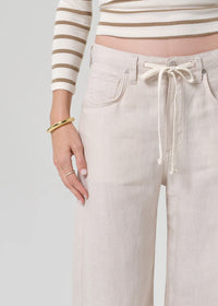 Brynn Drawstring Linen Trouser in Pale Stone