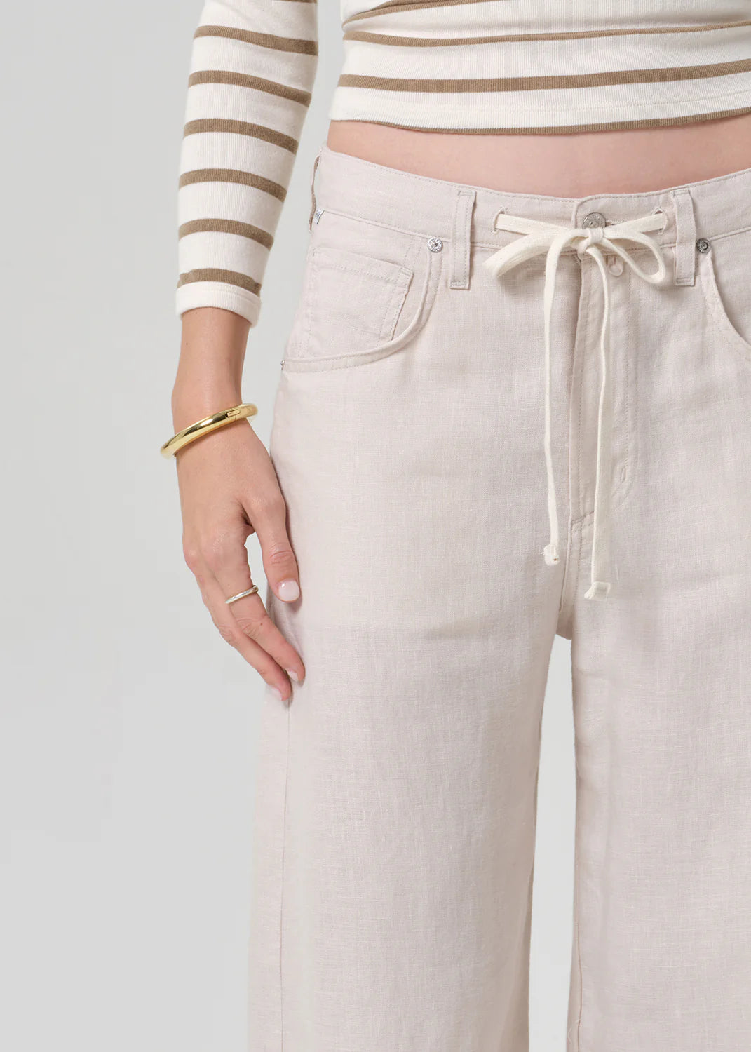 Brynn Drawstring Linen Trouser in Pale Stone