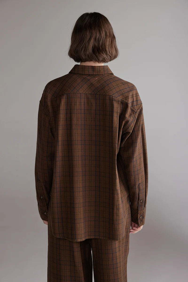 Brushed Cotton Plaid Shirt in Brown