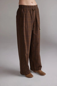 Plaid Tie Waist Pants in Brown