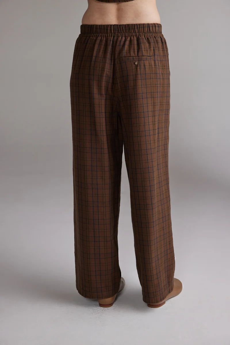 Plaid Tie Waist Pants in Brown