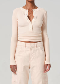 Varra Waffle Henley in Shrimp