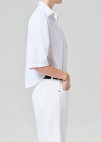 Frances Cropped Cape Button Up in Optic White