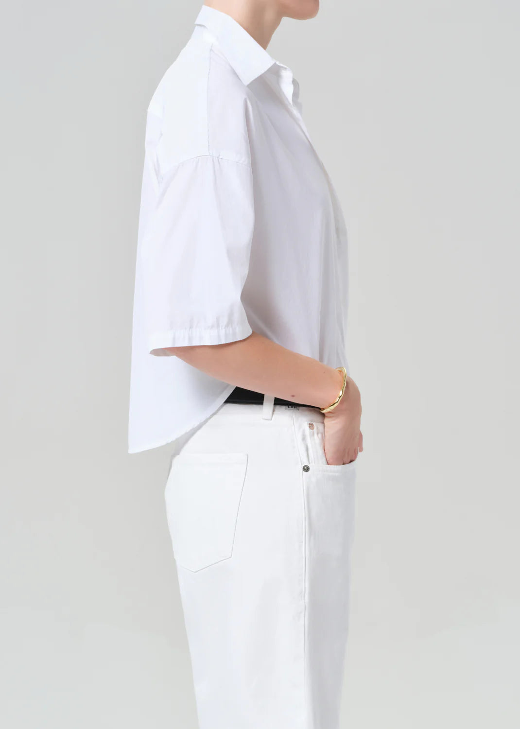Frances Cropped Cape Button Up in Optic White