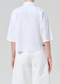 Frances Cropped Cape Button Up in Optic White
