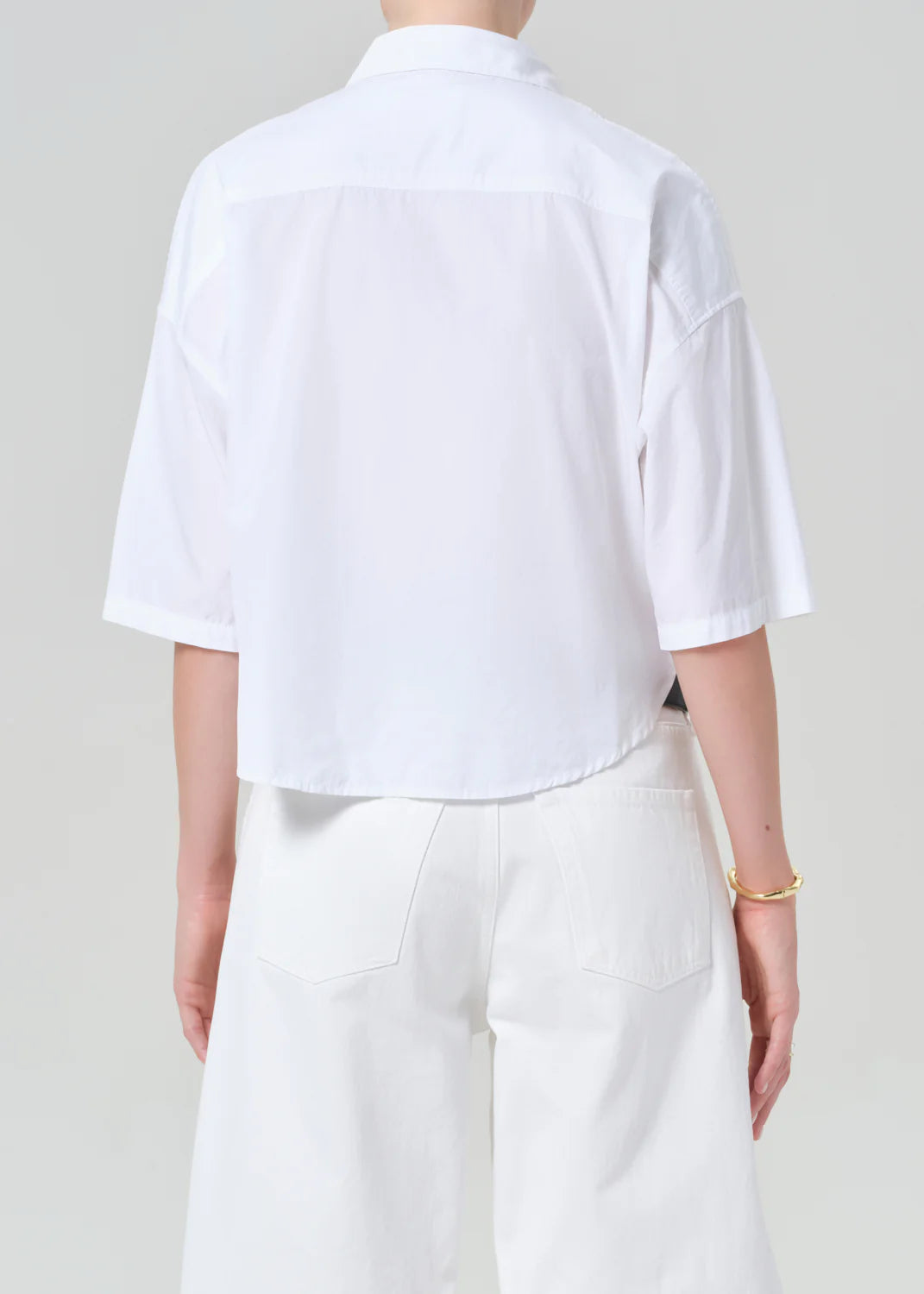 Frances Cropped Cape Button Up in Optic White