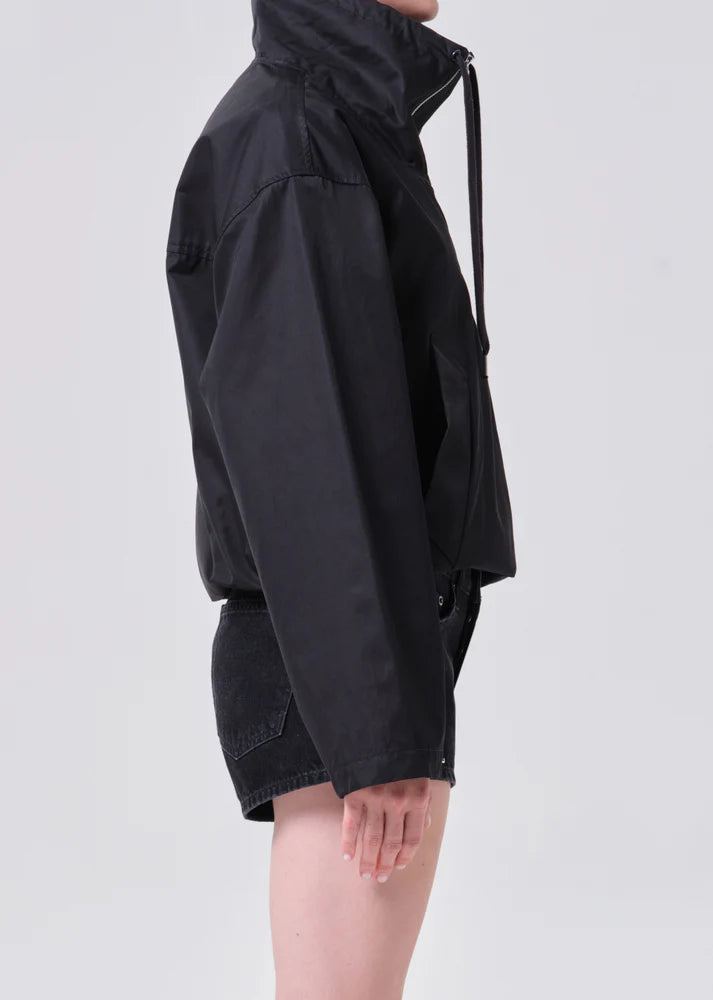 Lydia Nylon Popover Anorak in Black