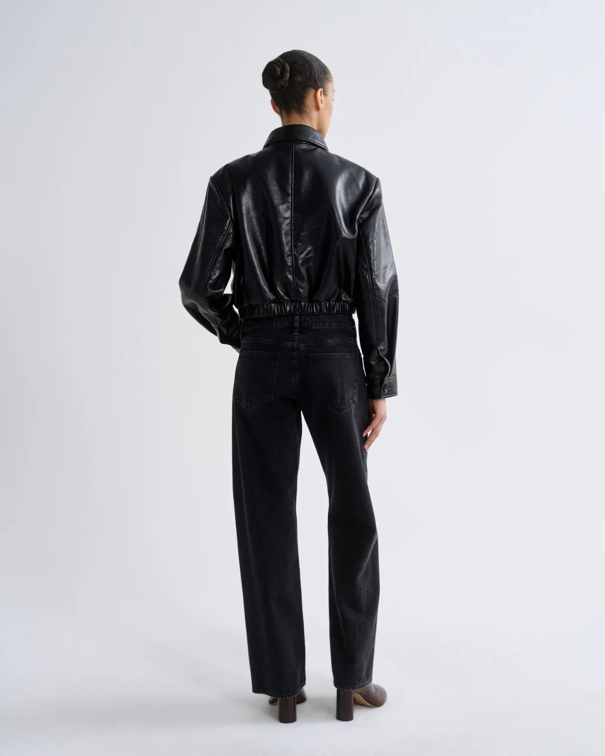 Nahla Cropped Recycled Leather Jacket in Detox