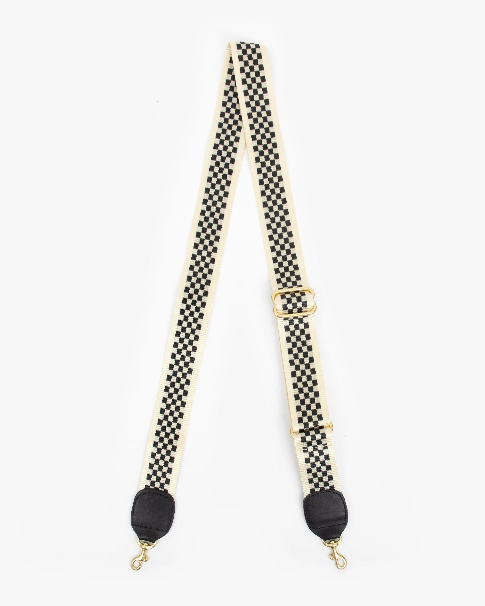 Adjustable Crossbody Strap in Black + Cream Checker