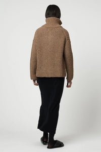 Alpaca Rib Cardigan in Brown