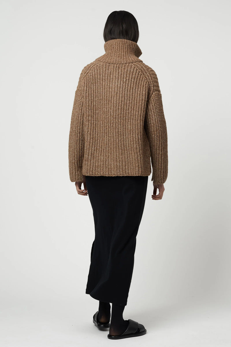 Alpaca Rib Cardigan in Brown