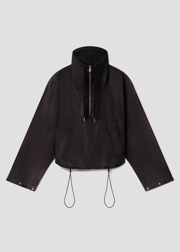 Lydia Nylon Popover Anorak in Black