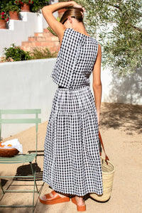 Single Tier Skirt in Black + White Check