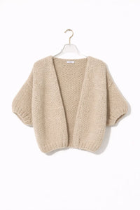 Alpaca Bomber Cardigan Short Sleeve in Beige