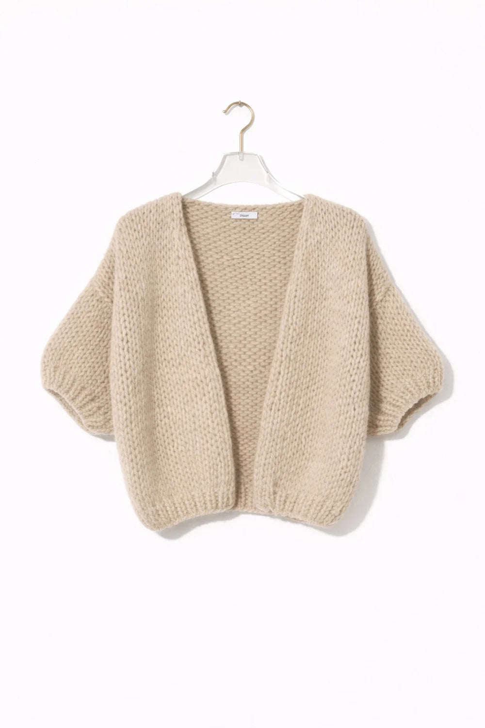 Alpaca Bomber Cardigan Short Sleeve in Beige