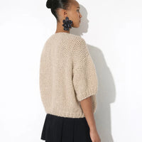 Alpaca Bomber Cardigan Short Sleeve in Beige