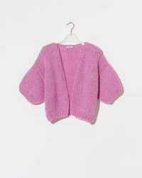 Alpaca Bomber Cardigan Short Sleeve in Pink Melange