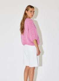 Alpaca Bomber Cardigan Short Sleeve in Pink Melange