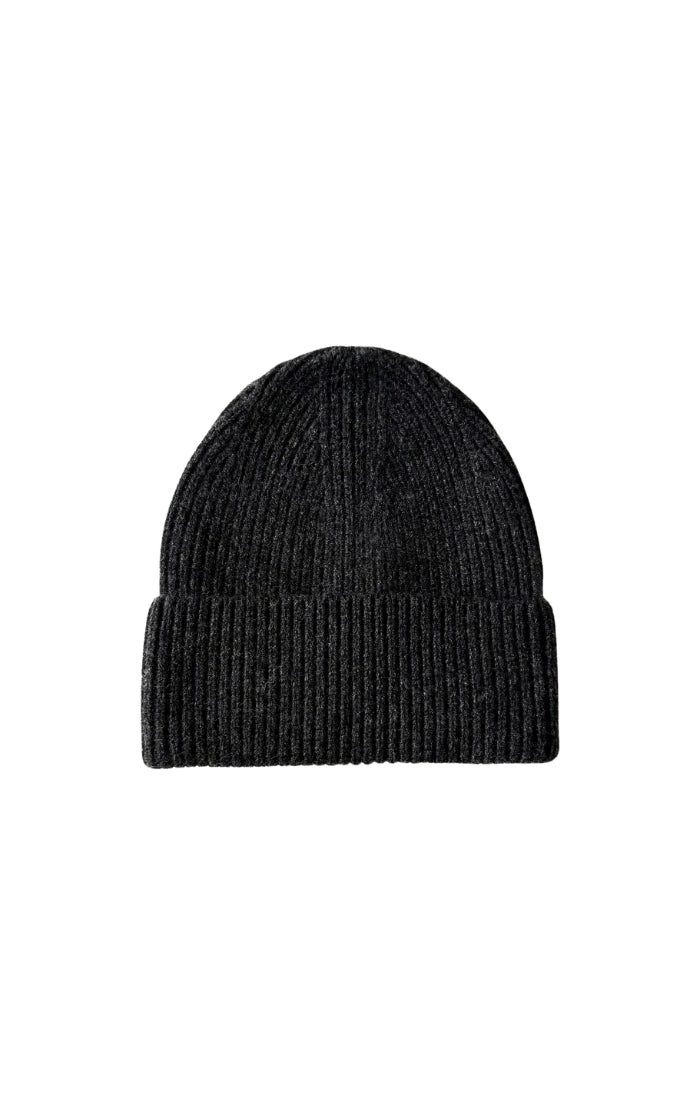 Merino Wool Beanie in Dark Grey Melange