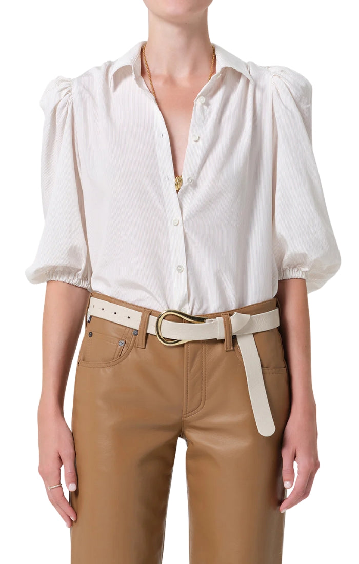Anya Puff Sleeve in Sand Stripe