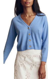 The Cashmere Tiny V-Neck Cardigan in Soft Blue