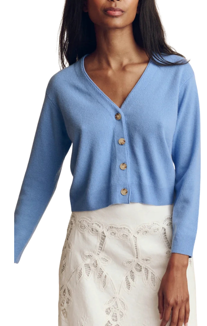 The Cashmere Tiny V-Neck Cardigan in Soft Blue