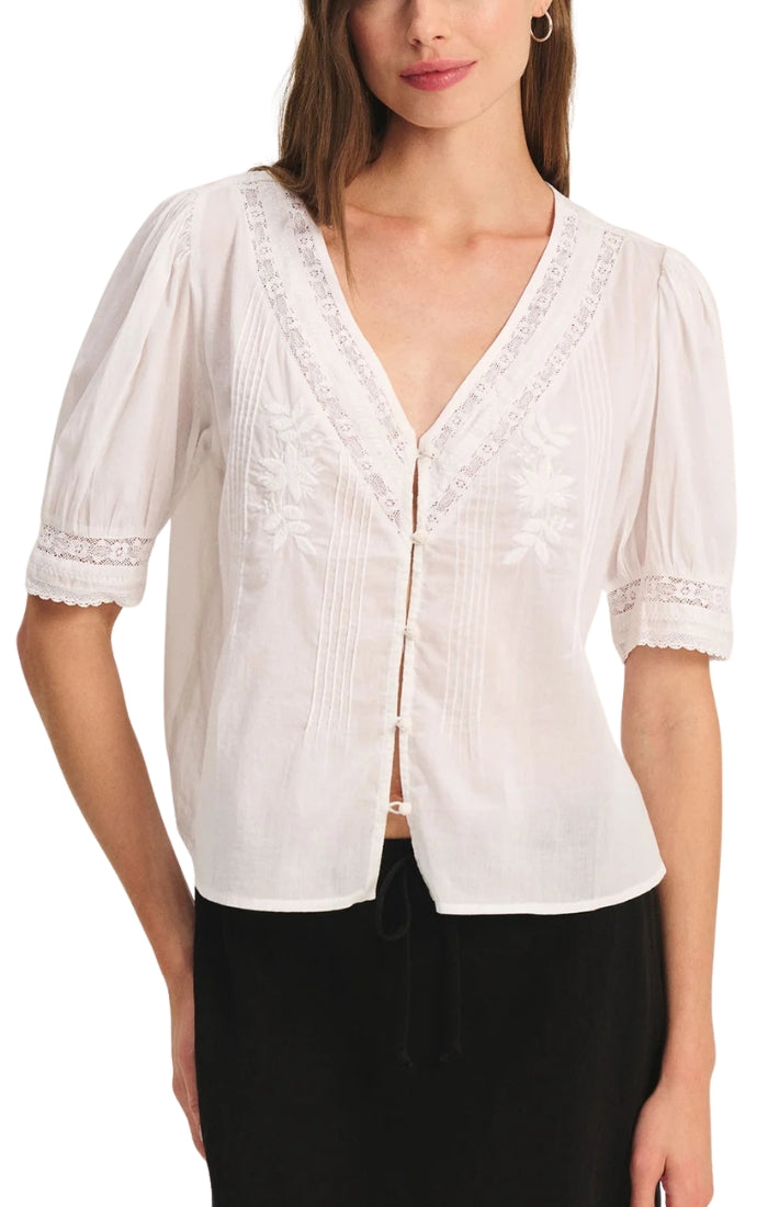 Mavis Embroidered Top in White