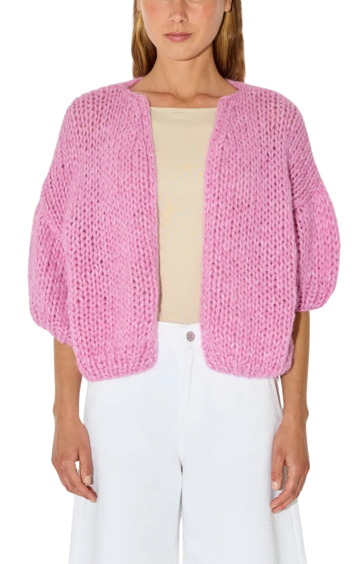 Alpaca Bomber Cardigan Short Sleeve in Pink Melange
