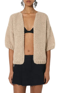 Alpaca Bomber Cardigan Short Sleeve in Beige