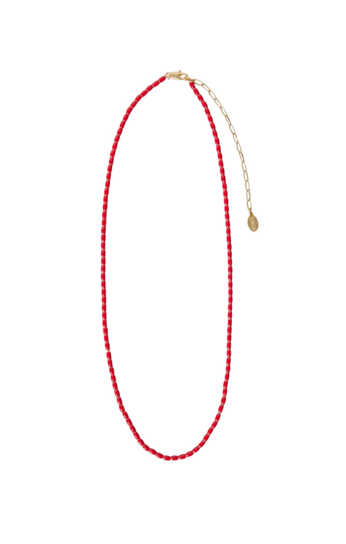 Enamel Barrel Chain Necklace in Poppy