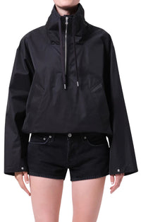 Lydia Nylon Popover Anorak in Black