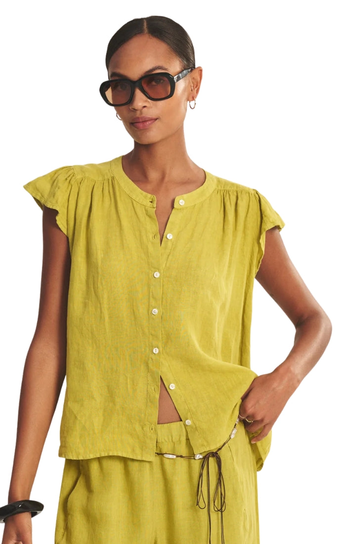 Janey Linen Top in Citron