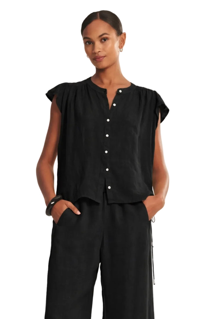Janey Linen Top in Black