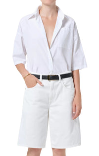 Frances Cropped Cape Button Up in Optic White