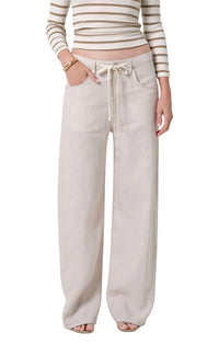 Brynn Drawstring Linen Trouser in Pale Stone