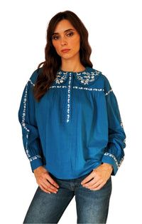 Naya Top in Cerulean Embroidery