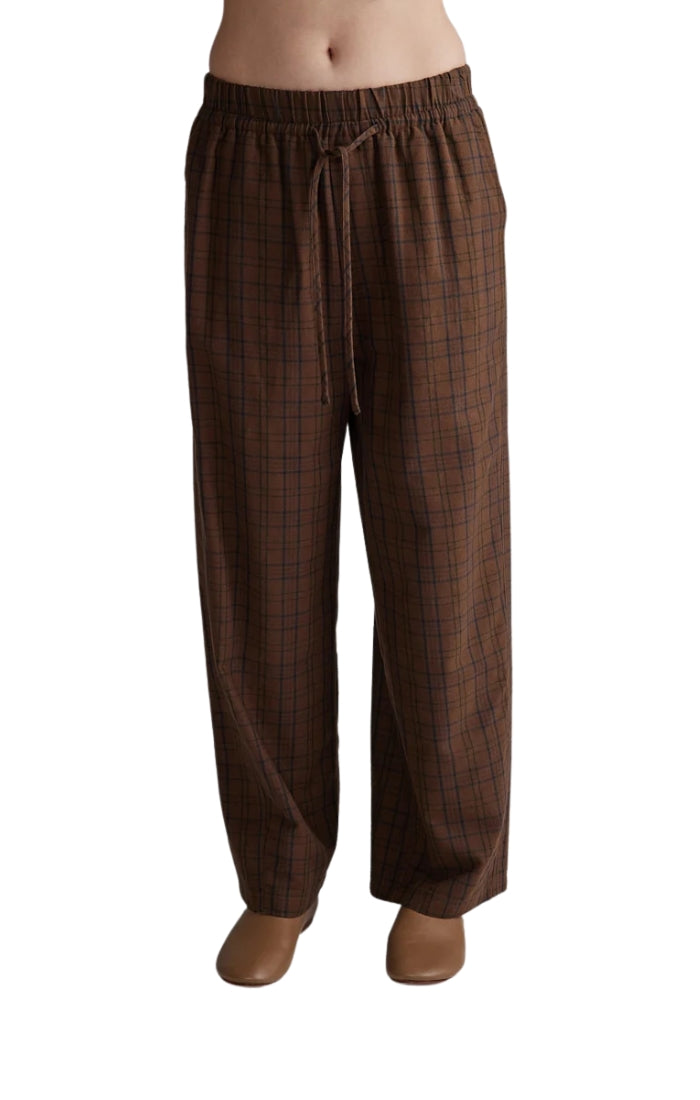 Plaid Tie Waist Pants in Brown