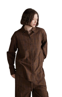 Brushed Cotton Plaid Shirt in Brown