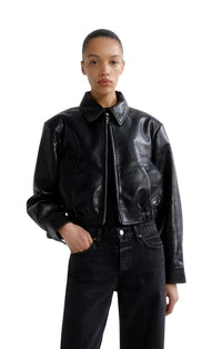 Nahla Cropped Recycled Leather Jacket in Detox