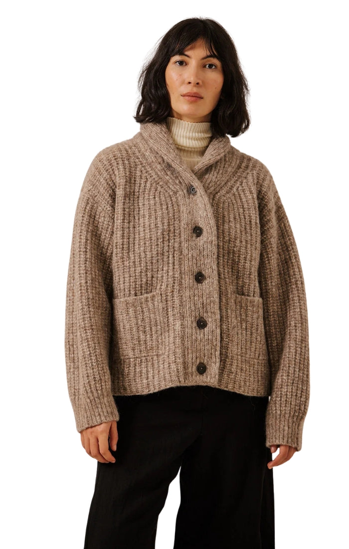 Oversized Shawl Cardigan in Dark Fawn
