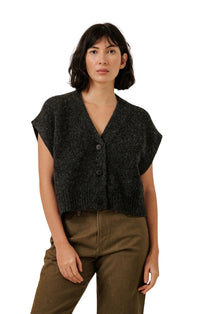Alpaca Button Down Vest in Basalt