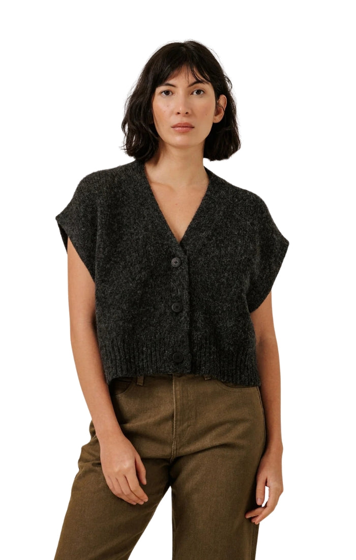 Alpaca Button Down Vest in Basalt
