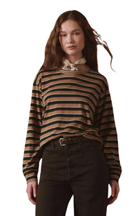 The Longsleeve Relaxed Crew in Cigar Stripe