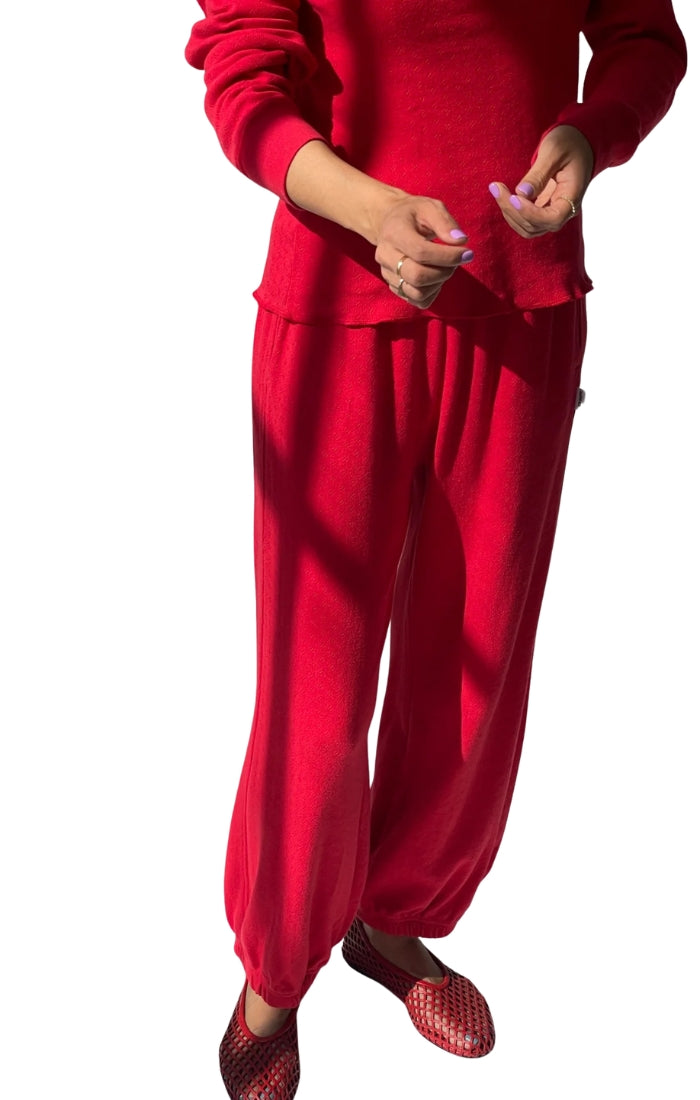 Pointelle Balloon Pants in Red Apple