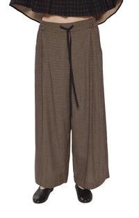 Check Wide-Leg Drawstring Trousers