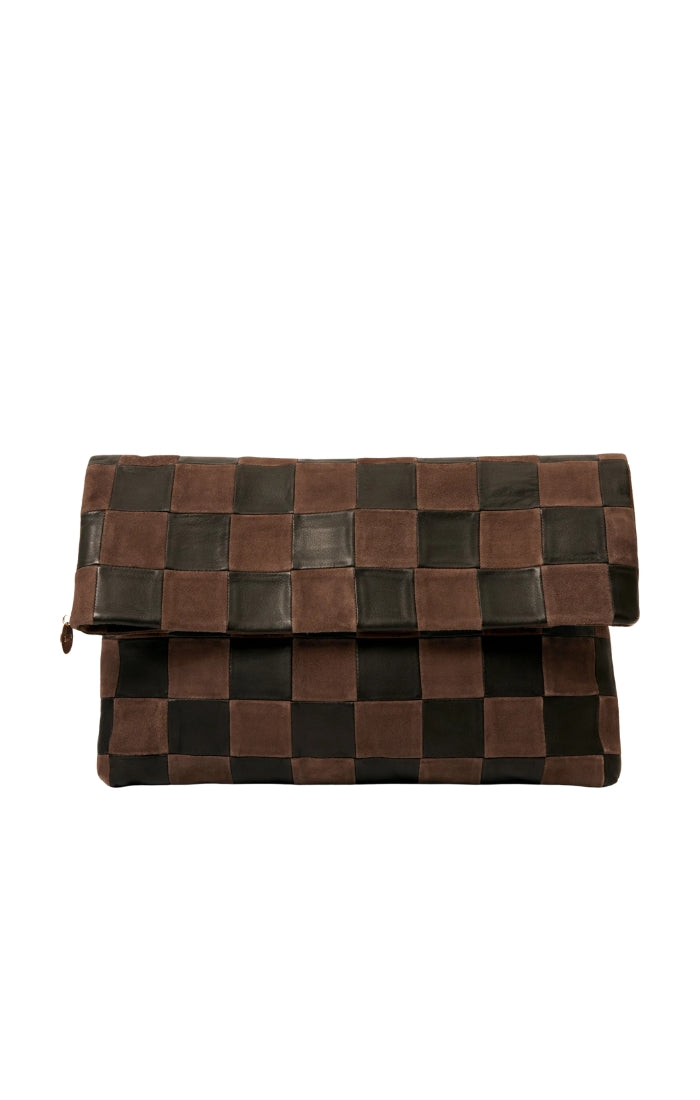 Carryall Clutch in Nappa & Suede Oversized Checker