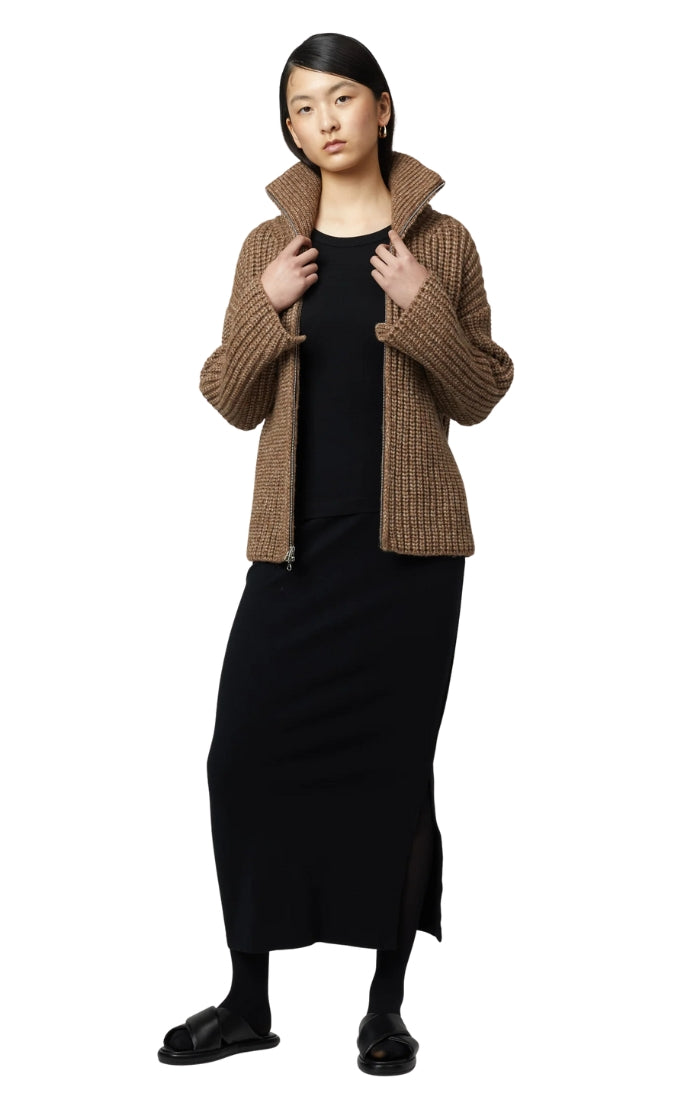 Alpaca Rib Cardigan in Brown