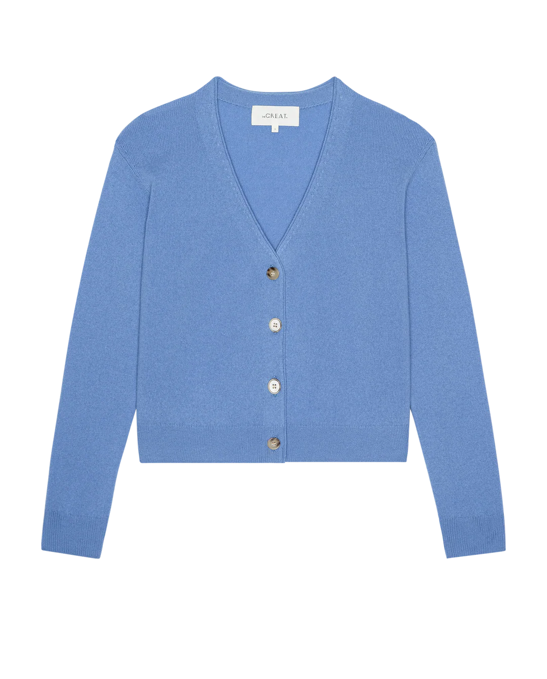 The Cashmere Tiny V-Neck Cardigan in Soft Blue