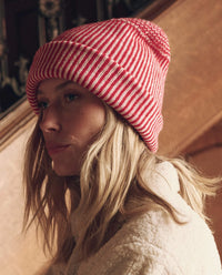 The Striped Beanie in Red