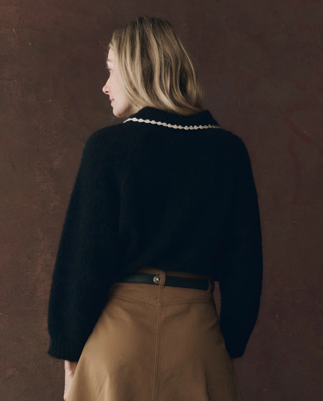 The Crochet Collar Pullover in Black